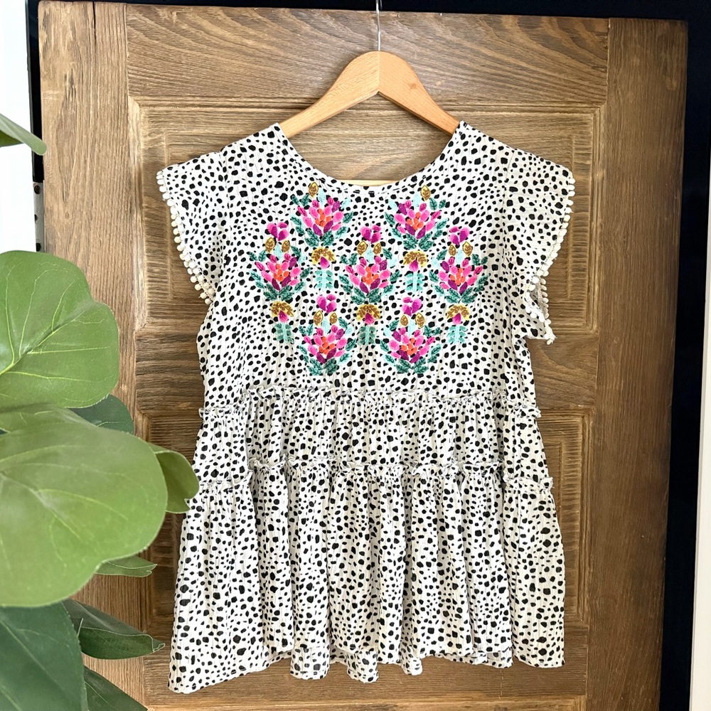 THML Anthropologie Floral Embroidered Top Size S